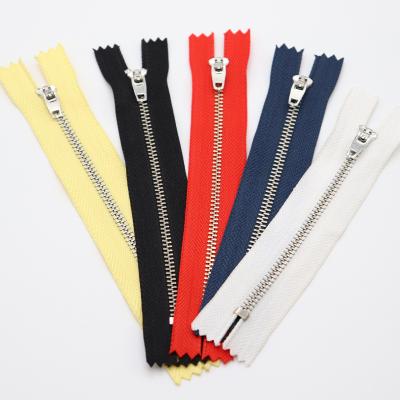 China Workable semi-automatic lock end metal zipper silver denim metal zipper narrow jeans zipper for sale