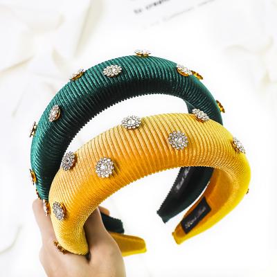 China Fashion Rhinestone Flowers Hair Bands Thickened Sponge Cloth Art Hair Accessories For Women for sale