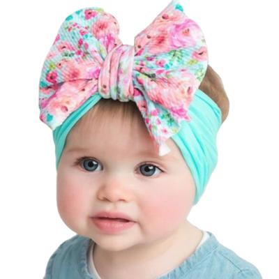 China Fashionable Hair Band Printed Bowknot Oversized Nylon Headband Baby Hair Accessories Elastic Stocking Headband for sale