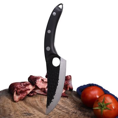 China Sustainable Kitchen Meat Cleaver Knife Cutting Knife With Leather Sheath Handmade Forged Wooden Handle Boning Knife for sale