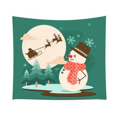 China 75*100cm Contemporary Happy New Year Festival Merry Christmas Deer Wall Tapestry Snowman Santa Claus Tapestry for sale