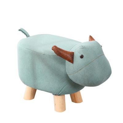 China Contemporary Rabbit Shape Kids Pine Wood Footstool Pouf Children Stool Animal Seating for sale