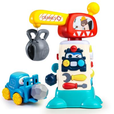 China Early Electric Jigsaw Tower Cartoon Toys Baby Education Crane Toy With Light And Music Electric Crane 31x16x22cm for sale