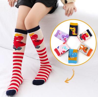 China 3-12Y Girls High Knee Long Antibacterial Antibacterial Socks For Kids Dinosaur Pattern Cute Animal Crazy Big Boot Funny Tube Socks for sale