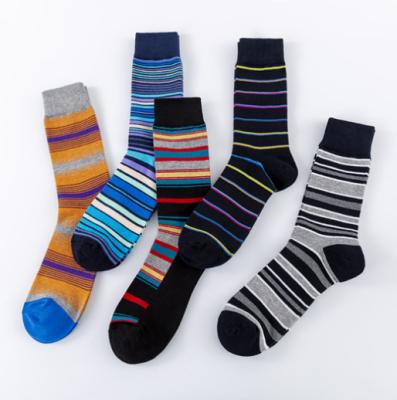 China Wholesale Custom Antibacterial Mens Dress Antibacterial Socks Crew Tube Striped Cotton Socks Men for sale