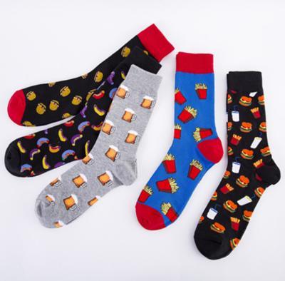 China Wholesale Antibacterial Antibacterial Beer Hamburg Hot Dog French Fries Pattern Business Custom Men Dress Happy Funny Socks for sale