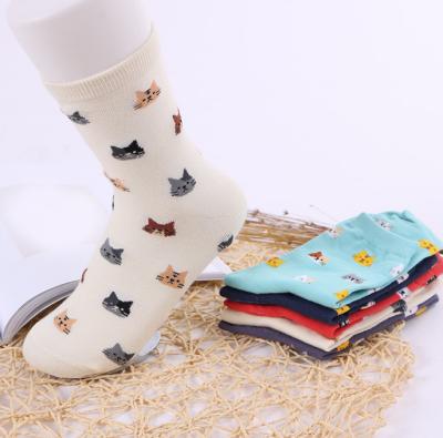 China Wholesale Quality Antibacterial Antibacterial Women Nice Printing Quality Colorful Cat Socks Girls Cotton Daily Tube Socks for sale