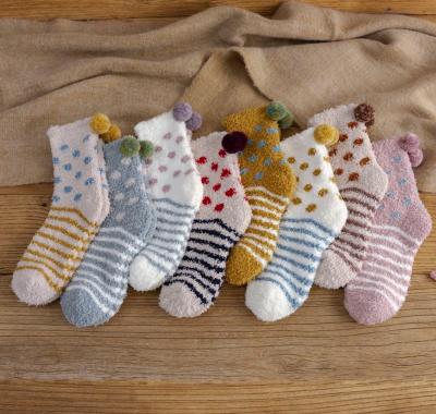 China Winter Christmas Girls Striped Long Cute Soft Non-slip Floor Sock Durable Socks Fluffy Dot Pattern Lady Socks for sale