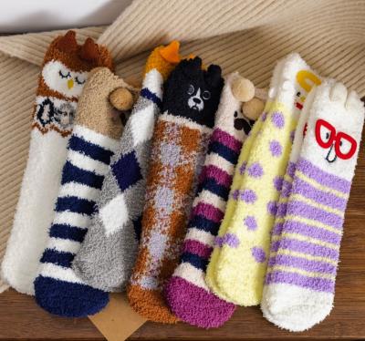 China Wholesale Sustainable Cartoon Coral Thick Warm Fluffy Sock Winter 3d Animal Flooring Mow Cozy Sleep Socks for sale