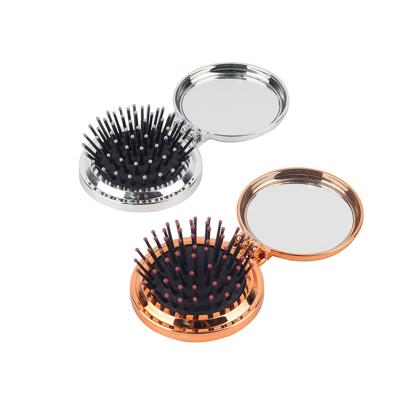 China Wholesale Waterproof Color Mirror Hair Brush Custom Round Shape Mini Folding Personalized Hair Brush With Mirror for sale