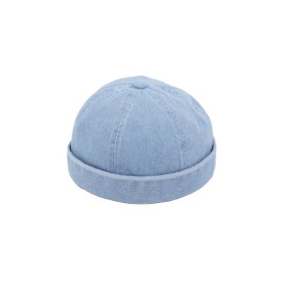 China JOINT Skull Denim Washed Brimless Hats Color 6 Panel White Docker Baseball Cap for sale