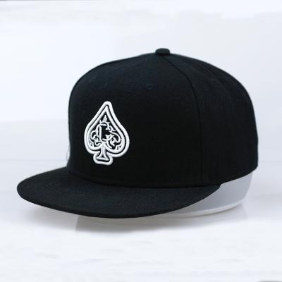 China COMMON Most Popular Cool Hip Hop Black Adult 6 Panel 100% Cotton Structured Embroidery Patch Logo Snapback Cap for sale