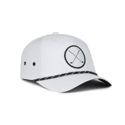 China Waterproof Custom Logo 6 Panel Unstructured Sports Golf Dad, Laser Cut Perforated Hole Rope Hat, White Polyester Waterproof Baseball Cap for sale