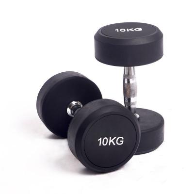 China Commercial Black Rubber Coated Round Head Weight Fitness Free Dumbbells Dumbbell Rubber Covered for sale