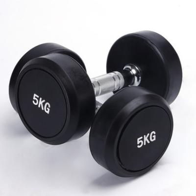 China good quality rubber covered dumbbell weight set round head black rubber coated dumbbell for sale for sale