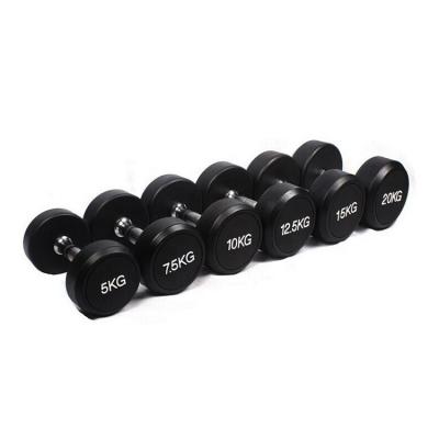 China Rubber Covered Dumbbell Weight Lifting Freestyle Dumbbell Set Gym Equipment 2.5-50kg Around Rubber Dumbbell for sale