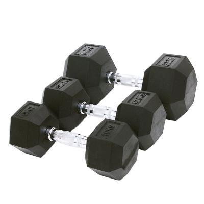 China Universal Hex Dumbbells Gym Rubber Wrapped Solid Weights Sets Hex Hex Dumbbell Set for sale