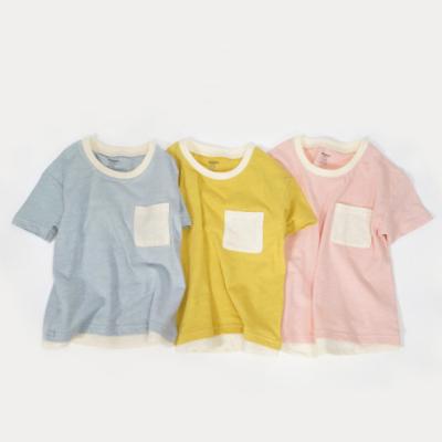 China Breathable Children's Clothing Spring Cotton Short Sleeve T-shirt/Autumn Kids Shirt Bottom Round Collar Pocket Tank Top for sale