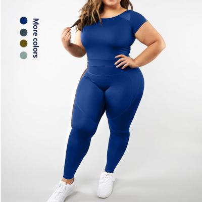 China 2021 Breathable Polyester Spandex Gym Clothing XXL Yoga Suit Two Piece Sport Wear Large Size Women Breathable Plus Size Yoga Sets for sale