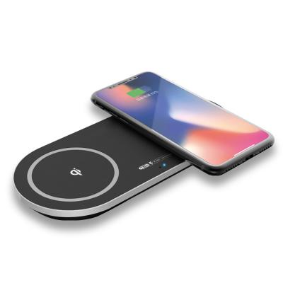 China Factory Wholesale High Efficiency 7.5W 10W Total 20W Aluminum Dual QI Fast Wireless Charger Pad for Iphone 8/Iphone X/ S for sale