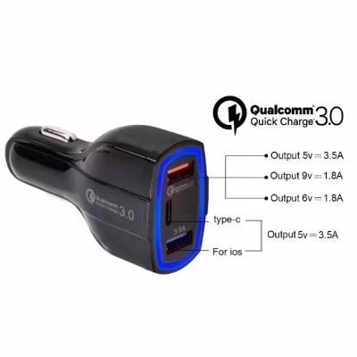 China 7A 3 USB CAR CHARGER  QC3.0 TYPE-C+ USB Universal Compatible USB CAR CHARGER for all electronics cheap price for sale