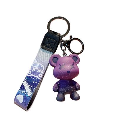 China Cartoon PVC 3D Resin Bear Keychain Fashion Bag Key Ring Dark Punk Funny Rubber Car Dangling Key Chains Couples Gift for sale