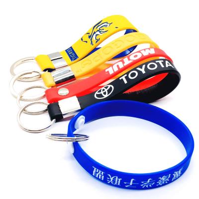 China Events Customized Logo Custom Sports Promotional Wristlet Key Chain Silicone Key Chain Eco-friendly Cheap Bulk Rubber for sale