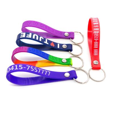 China Events Personalized Custom Logo Rubber Key Ring Wristband Silicone Wristband Key Chain Wristband Silicon Custom Purchase Wristbands for sale