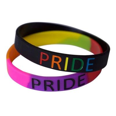 China Promotion Advertising Gift Printed Cheerful Pride Silicone Wristband With Rainbow Color Custom Logo Thin Rubber Silicon Wrist Bands for sale