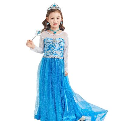 China Breathable Wholesale Princess Elsa Dress Elsa dress Performance Clothes Frozen New Elsa Dress Long-Sleeved Saree for sale