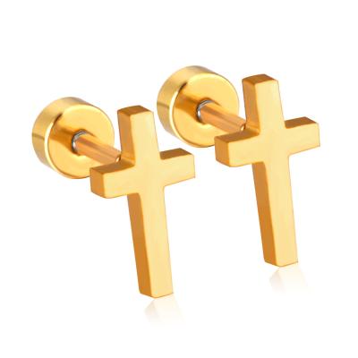 China High Quality 18K Gold Plated Small Mini Cross Shape Stainless Steel Stud Earrings Sets For Women Jewelry for sale