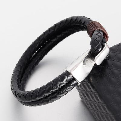 China Fast delivery wholesale hot sale stainless steel clasp braided real leather bracelet for men for sale