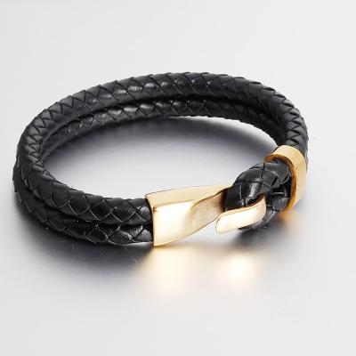 China Fast delivery fashion hot selling stainless steel clasp braided real leather bracelet for men for sale