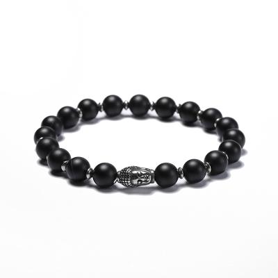 China Quick Delivery 8mm Black Onyx Stainless Steel Jewelry Buddha Head Beads Bracelet For Women for sale