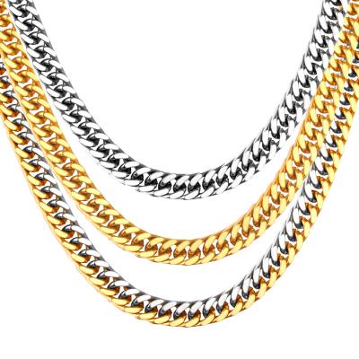 China Luxury Custom Name 18K Gold Fashion Cuban Link Necklace Lead Free Nickel Free Stainless Steel Cuban Link Necklace Jewelry For Men for sale