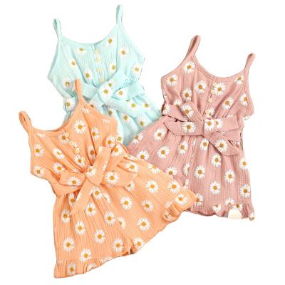 China Summer Breathable Cute Cotton Daisy Print Sleeveless Children Girl Overalls for sale