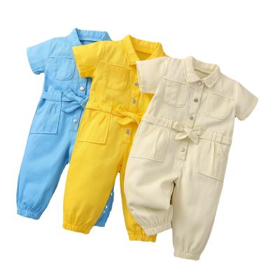 China Breathable Summer Casual Multicolor Lapel With Button Kids Girl Denim Overalls for sale