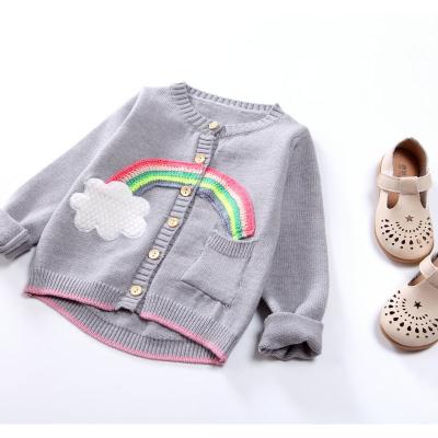 China Breathable High Quality Cotton Knitting Long Sleeve Around Neck Kids Girls Rainbow Coat for sale