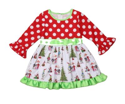 China New Breathable Autumn Christmas Polka Dot Cartoon Printing Kids Girl Christmas Dress for sale