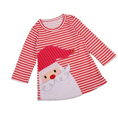 China Breathable 2021 New Christmas Cotton Stripe Printing Long Sleeve Round Neck Kids Girl Dress for sale