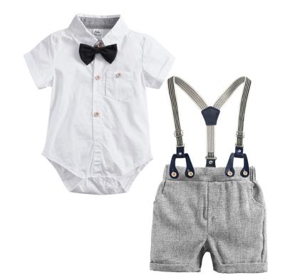 China 2021 Bow Tie Popular Gentleman Breathable White Short Sleeve Baby Boy Clothes Sets for sale