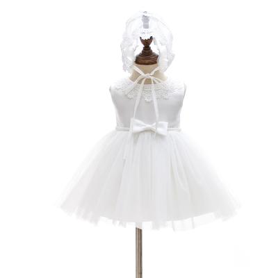 China 2021 Fashion Breathable Sleeveless Bow Yarn Baby Girl Christening Net Dress With Hat for sale