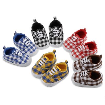 China Other Casual Cotton Plaid Printing Non Slip Newborn Unisex Baby Sport Shoes for sale