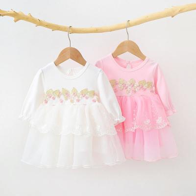 China Regular Casual Cute Cotton Lace Printing Long Sleeve Baby Princess Dresses for sale