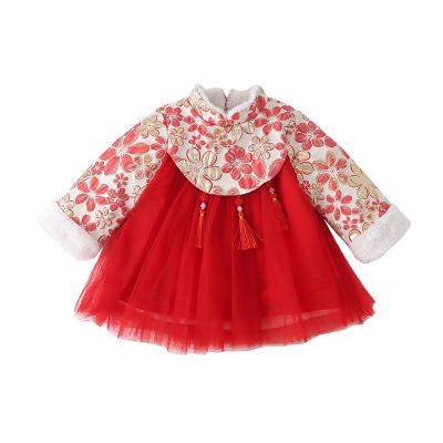 China Winter Regular Chinese Style LongSleeve Baby Red Embroidered Printing Dress for sale