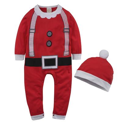 China 2021 Christmas Casual Embroidery Printed Long Sleeve With Hat Baby Unisex Romper Set for sale