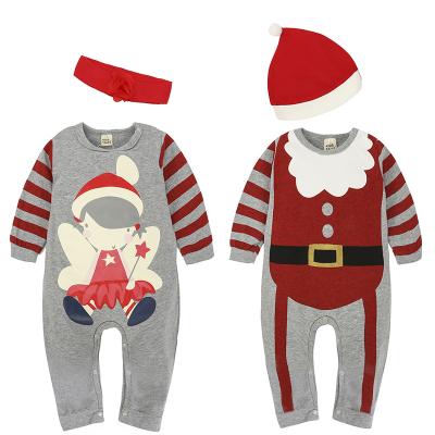 China Casual Autumn New Christmas Printed Long Sleeve With Hat Baby Unisex Romper Set for sale