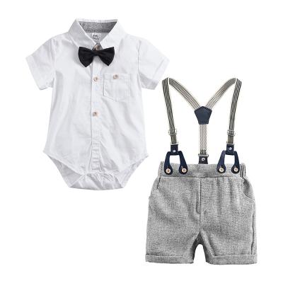 China Fashion Breathable Shorts Sleeve Tops And Suspender Shorts Baby Boy Clothing Sets for sale