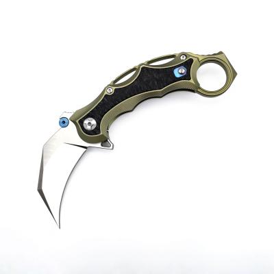 China High Durability OEM Karambit Design Carbon Fiber Steel Comfortable Pocket Style Tc4 Blade Outdoor Knife for sale