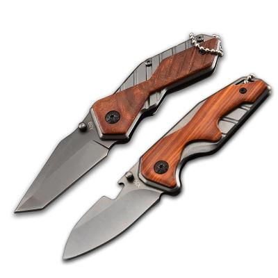 China Light weight stored knife portable wooden handle key chain small EDC outdoor self-defense pocket knife for sale